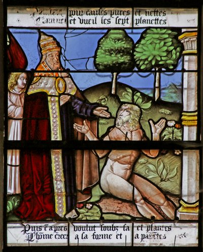 Window depicting the Creation of Adam by French School